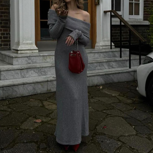 Sexy One-neck Sweater Long Dress