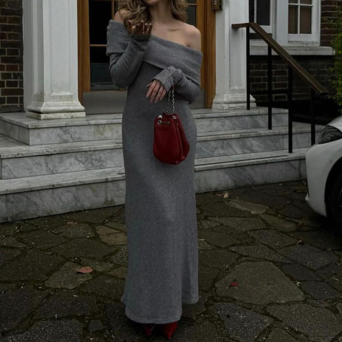 Sexy One-neck Sweater Long Dress