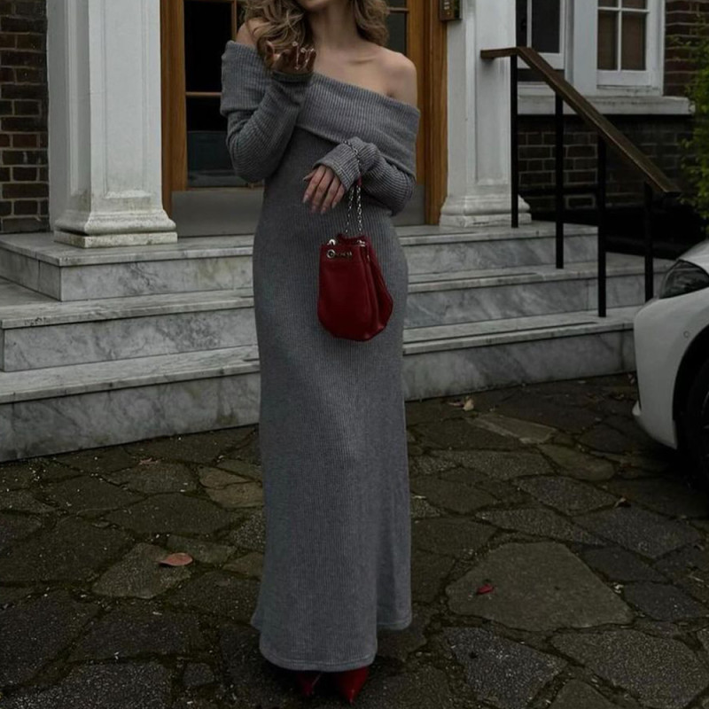 Sexy One-neck Sweater Long Dress
