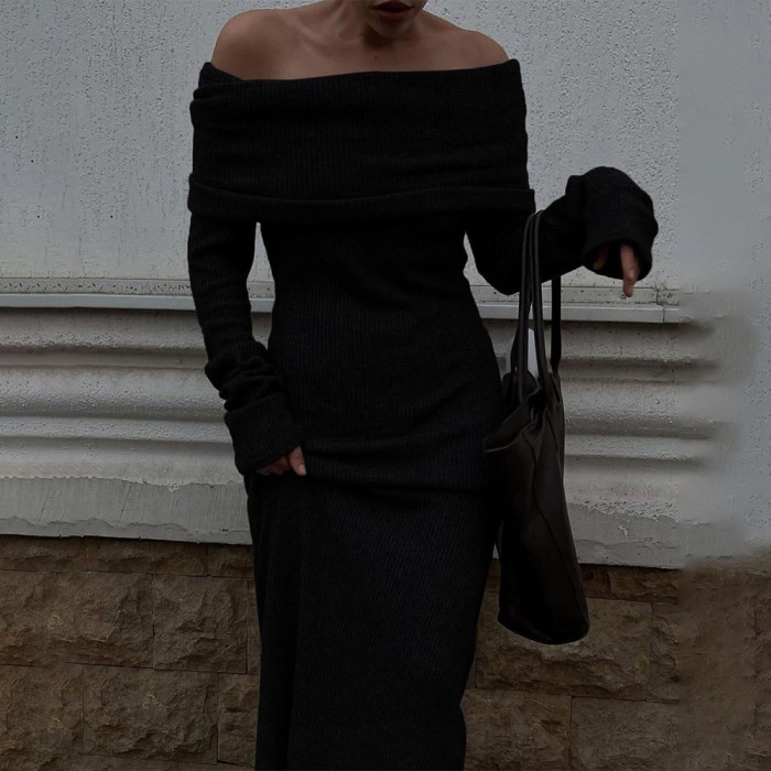 Sexy One-neck Sweater Long Dress
