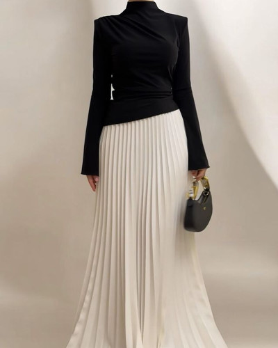 Elegant Tops & Pleated Skirt Two-Piece Set