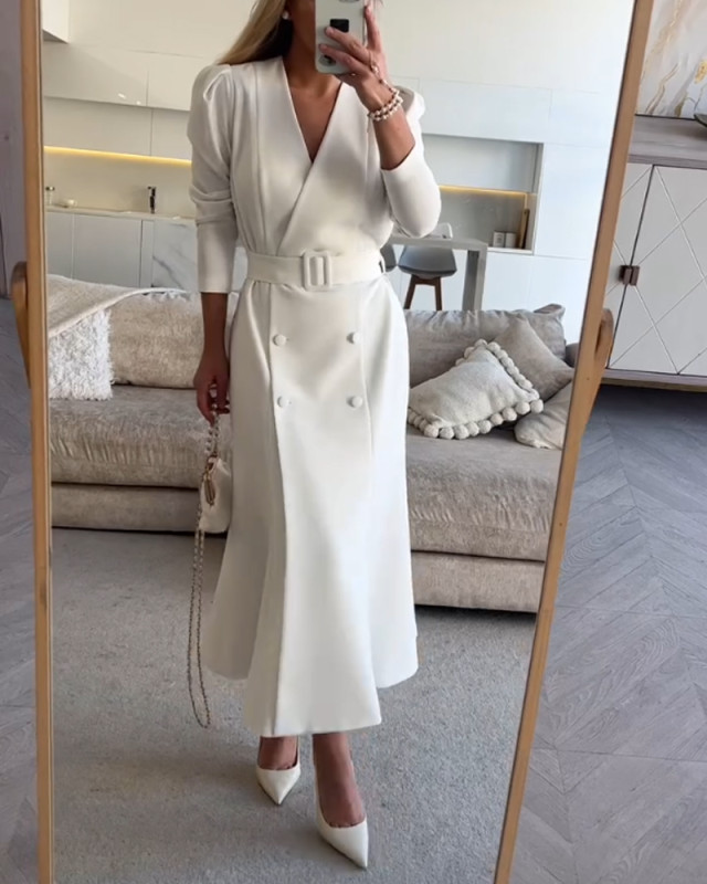 Elegant Commuter V-Neck Dress