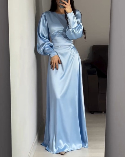 Elegant waisted pleated cuff dress
