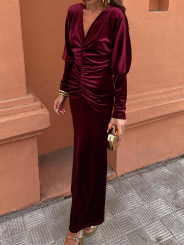 Stylish V-Neck Long-Sleeved Dress