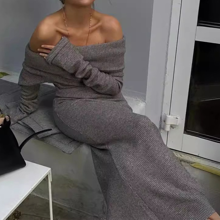 Sexy One-neck Sweater Long Dress