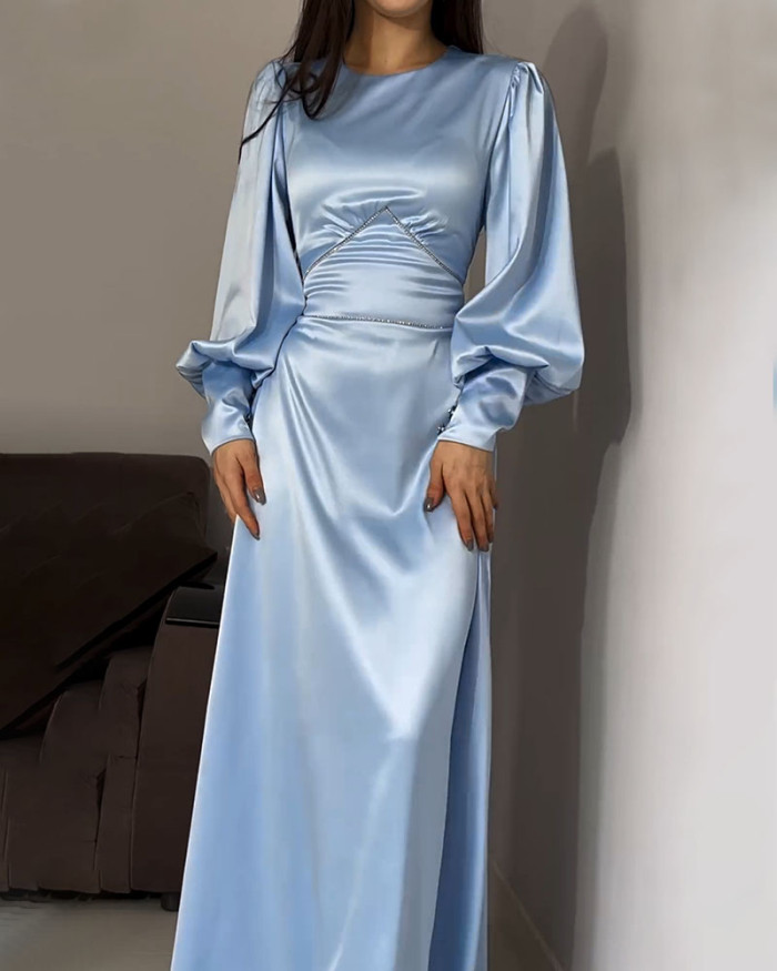 Elegant waisted pleated cuff dress