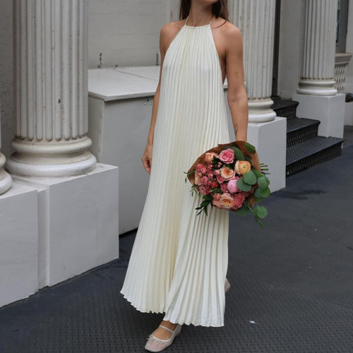 Halter-Neck Backless Sexy Pleated Dress