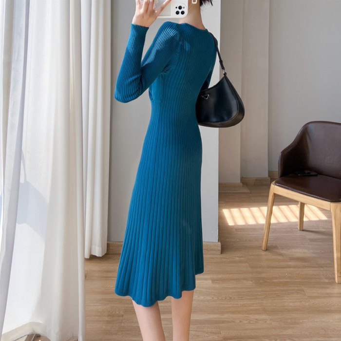 Winter V Neck Slim Casual Dress
