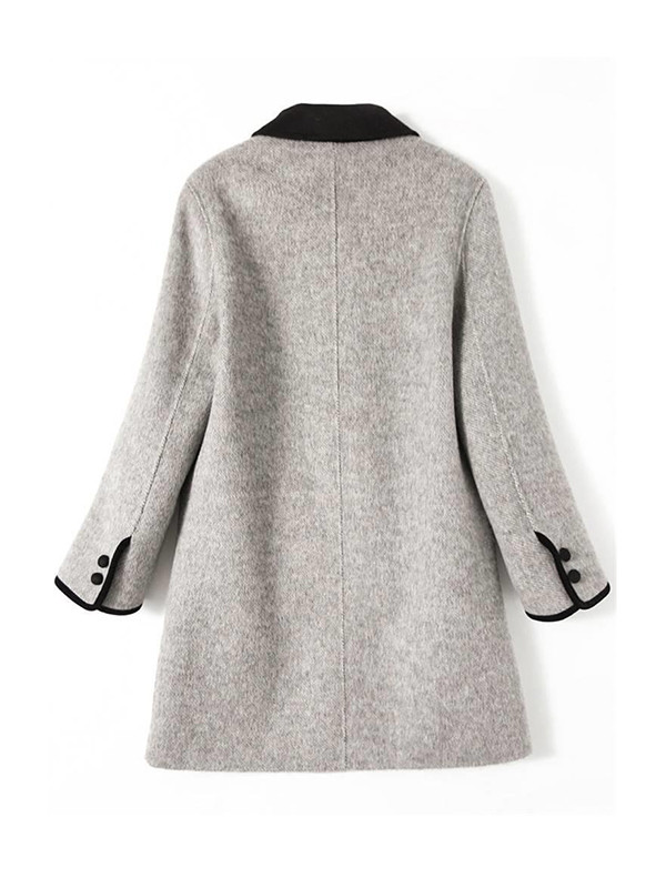 Long Sleeves Loose Buttoned Pockets Split-Joint Lapel Woolen Coat