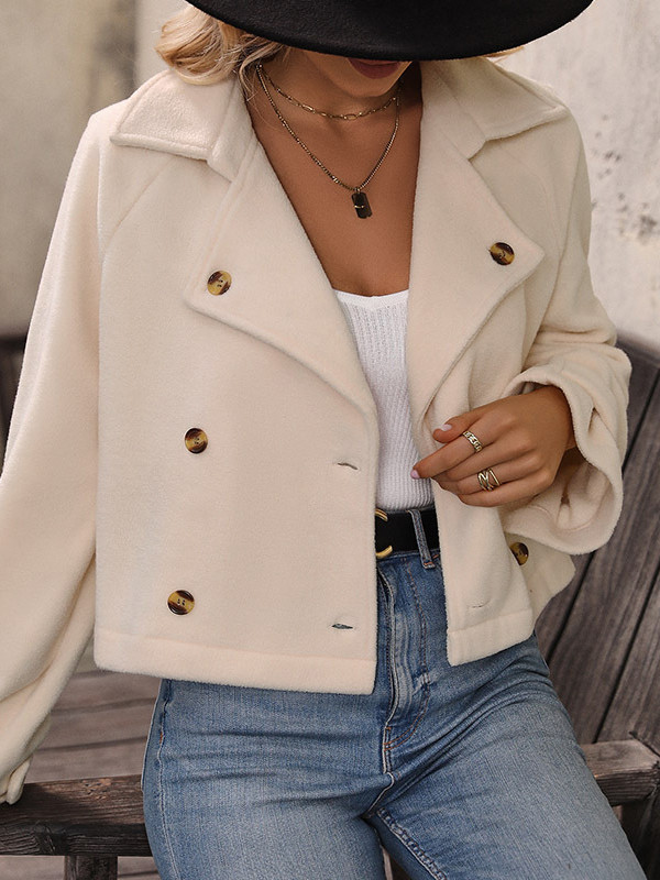 Long Sleeves Loose Buttoned Split-Joint Notched Collar Outerwear