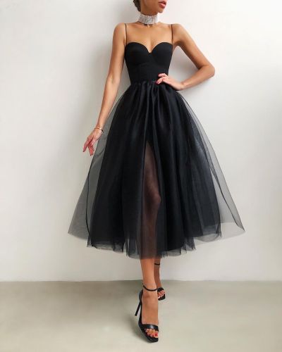 French Vintage solid color mesh dress