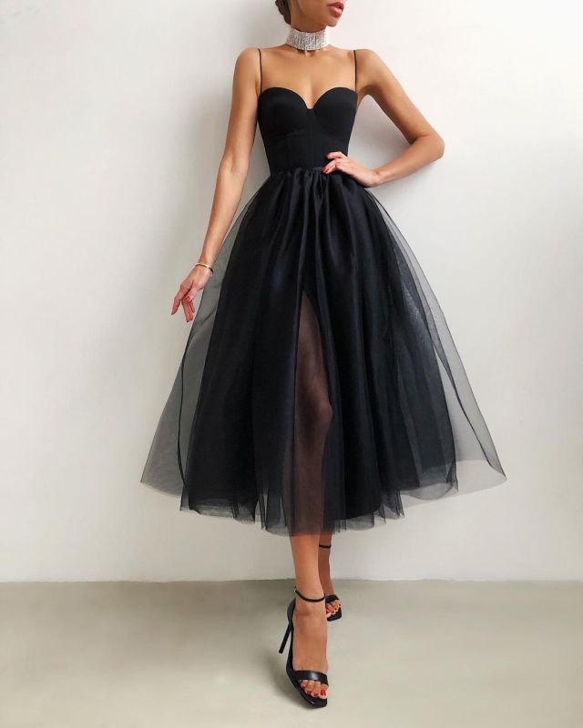 French Vintage solid color mesh dress