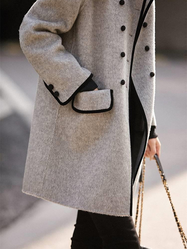 Long Sleeves Loose Buttoned Pockets Split-Joint Lapel Woolen Coat