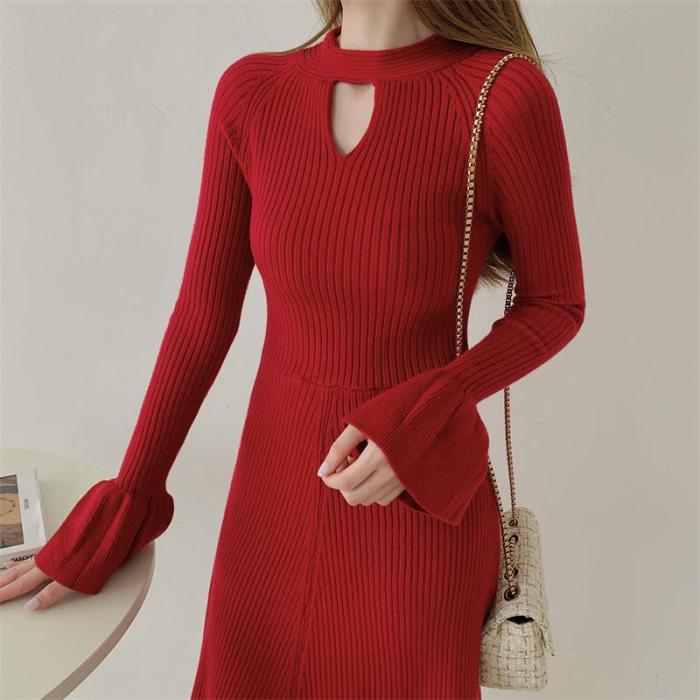 Elegant knitted front and rear two-wear niche dress in winter