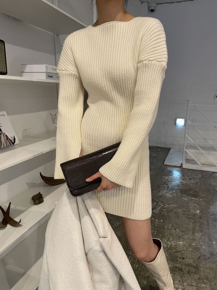 Autumn winter slit cuff knitted dress