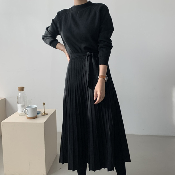 Vintage Mock Neck Tie Sweater Dress