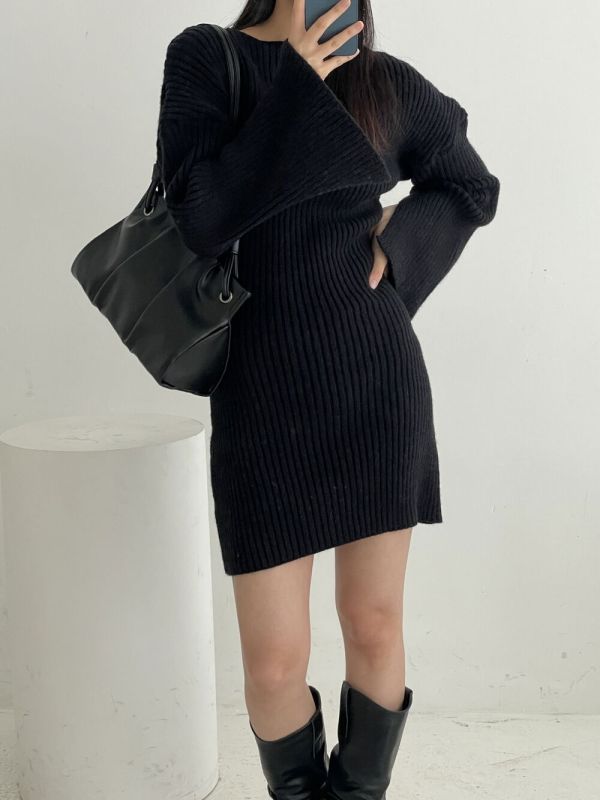 Autumn winter slit cuff knitted dress