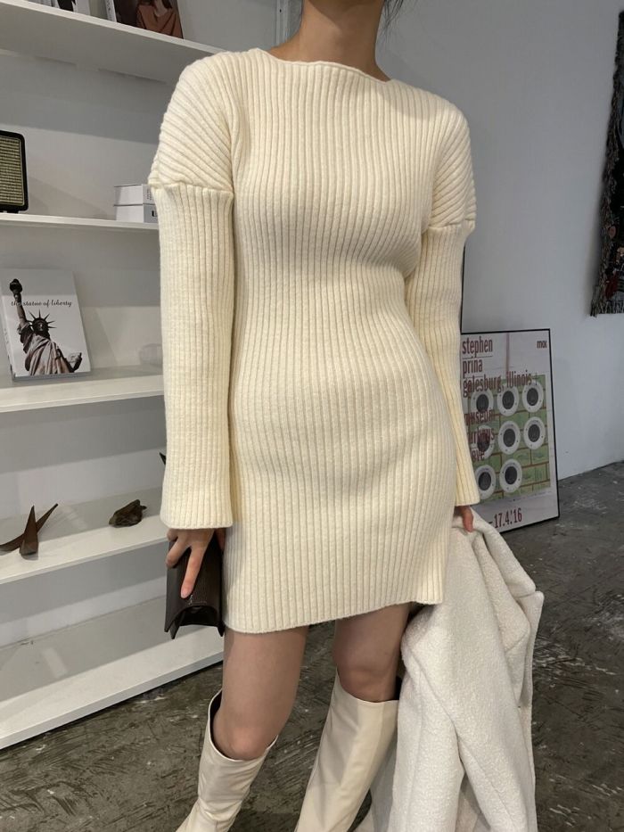 Autumn winter slit cuff knitted dress