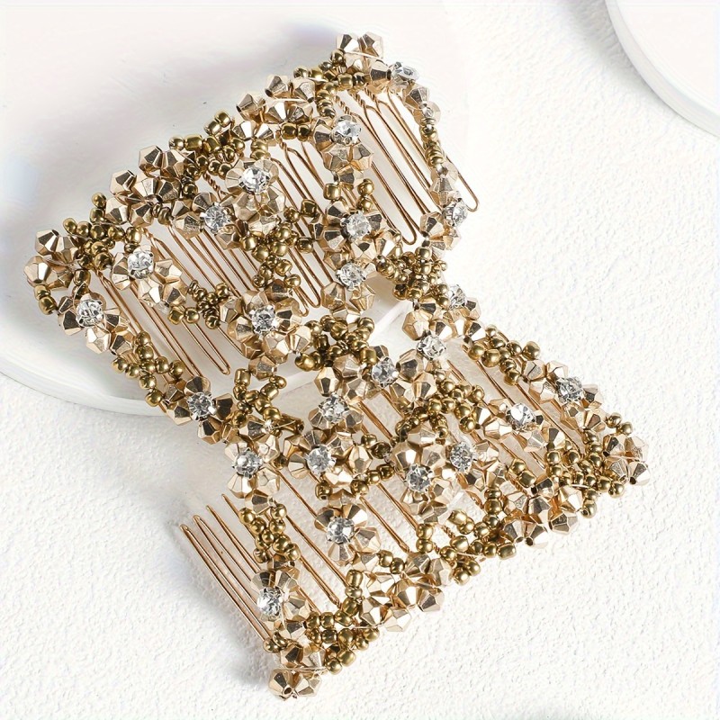 1\u002F2 Pcs Stretchable Double Combs - Exquisite Faux Pearl Rhinestones Beaded Magic Hairpin Comb Hair Accessories For Women
