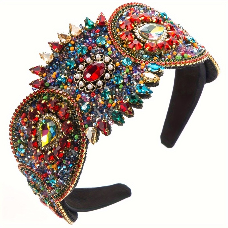 1pc Exquisite Retro Wide Brimmed Headband - Sparkling Colored Rhinestone and Delicate Flower Decor - Elegant Hair Band for Banquet, Wedding, Party and Special Occasions - Hair Accessories for Women