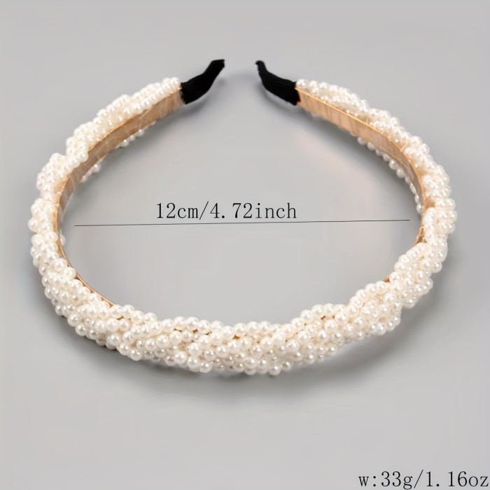 1pc Elegant Faux Pearl Bling Bling Rhinestone Decorative Head Band Vintage Non Slip Hair Hoop For Women And Daily Use
