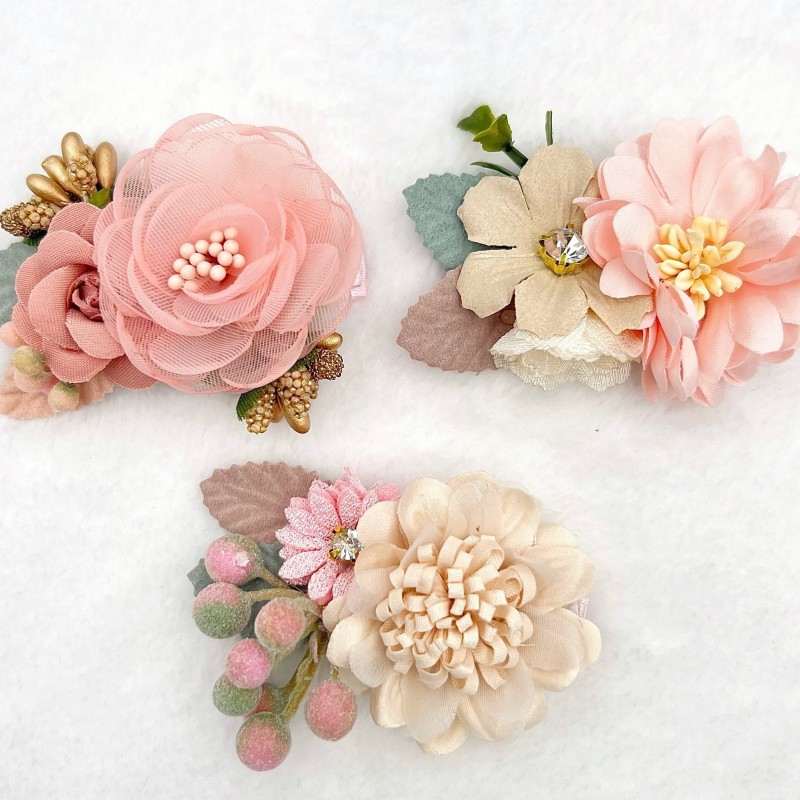 Fabric Flower Hair Clip Set, 3pcs - Elegant Freestanding Floral Hair Accessories for Special Occasions, No Battery or Electricity Needed
