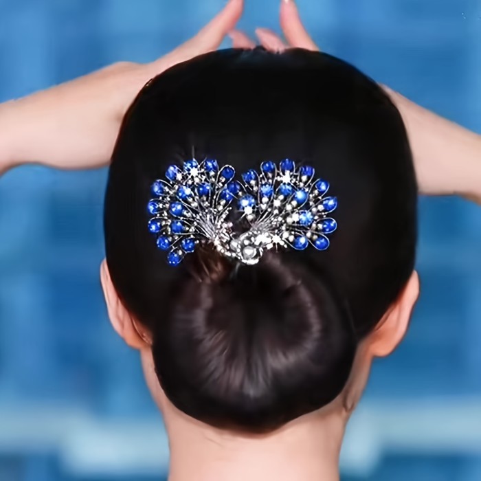 1pc Elegant Peacock Design Hair Bun Maker Chinese Style Ponytail Holder Rhinestone Decor Twist Hair Accessories