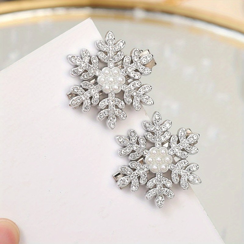 2\u002F5pcs Winter Rhinestone Snowflake Side Clip Hair Pins Christmas New Year Sweet Cute Pearl Barrettes Female Hair Accessories