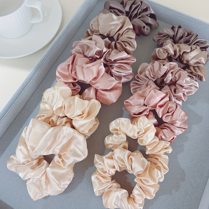 12pcs Satin Comfy Scrunchies - Colorful Simple Hair Accessories For Women And