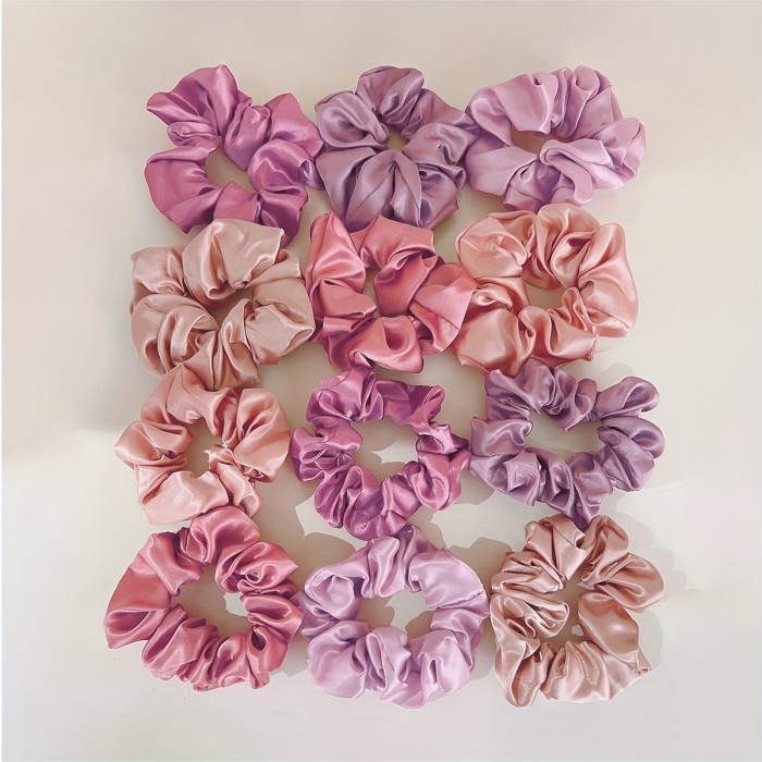 12pcs Satin Comfy Scrunchies - Colorful Simple Hair Accessories For Women And