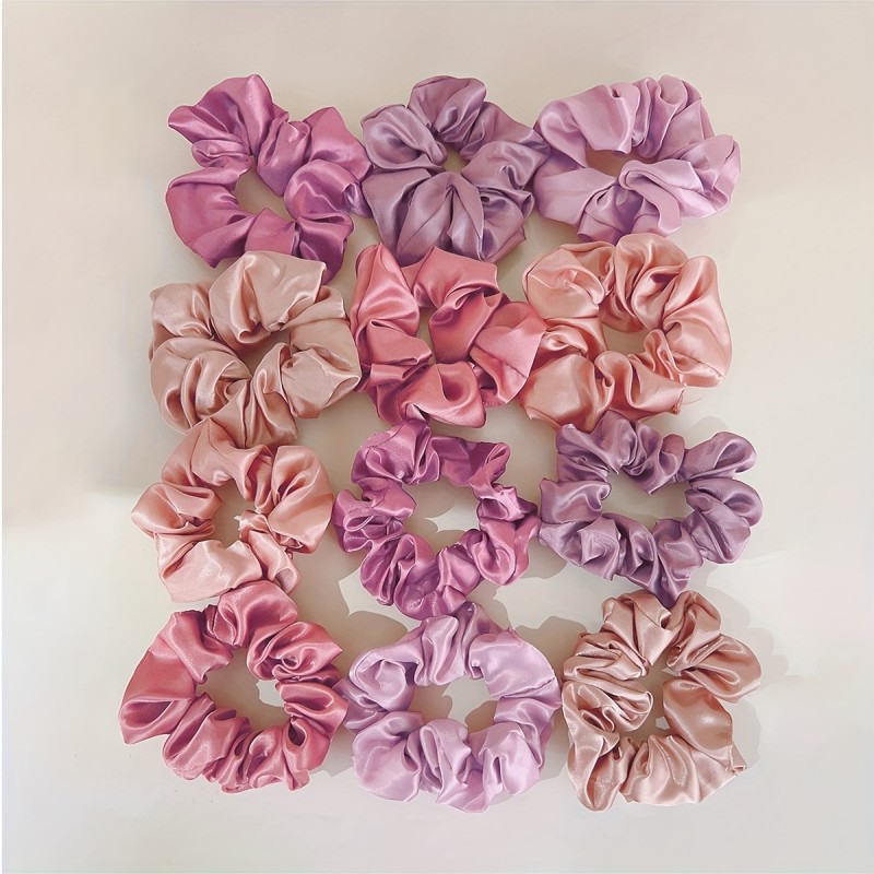 12pcs Satin Comfy Scrunchies - Colorful Simple Hair Accessories For Women And