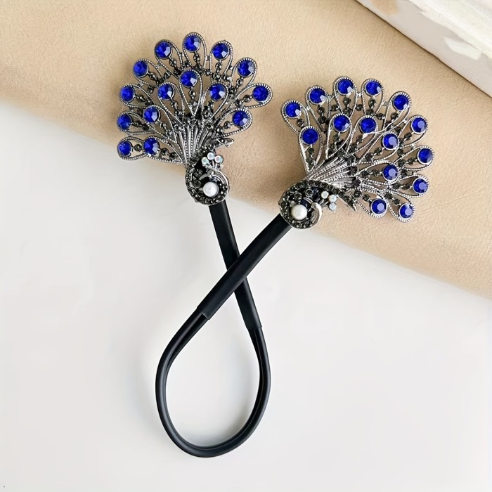 1pc Elegant Peacock Design Hair Bun Maker Chinese Style Ponytail Holder Rhinestone Decor Twist Hair Accessories
