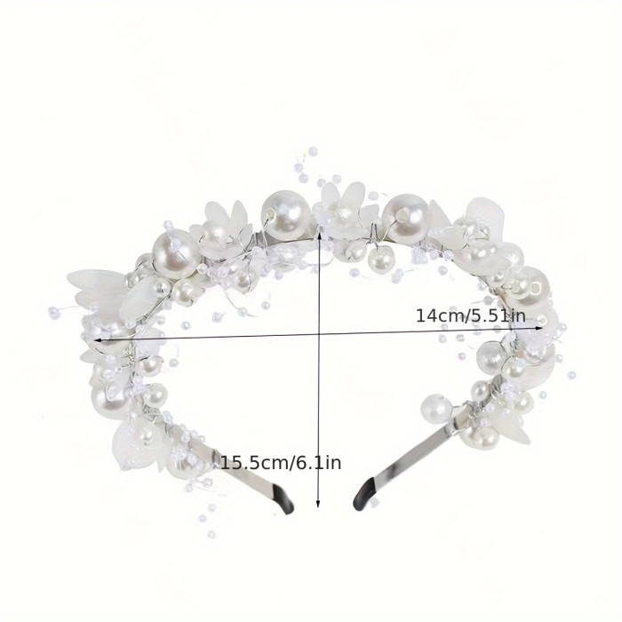 Bridal Faux Pearl And Flower Hairband, 1pc Elegant Alloy Headband, Wedding Headpiece, Floral Garland, Party Accessory