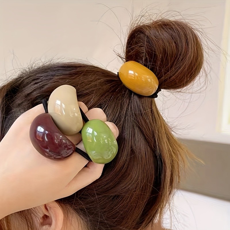 4 Pack of Plastic Hair Ties with Elegant Design for Casual Hairstyles - Available in Camel Color