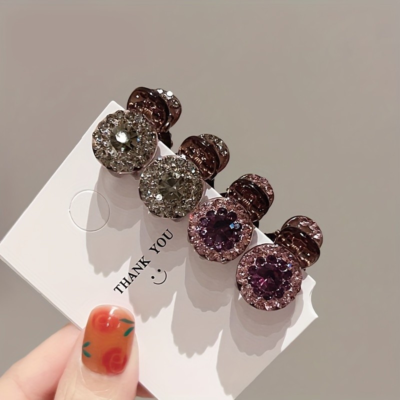 4pcs Sparkling Rhinestone Mini Hair Claw Set - Cute & Sweet Round Shape for Bangs, Flyaways & Side Hair - Princess Style Accessory