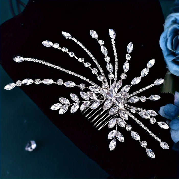 Glamorous Silver Hair Comb with Crystal Embellishments - Perfect for Wedding Day
