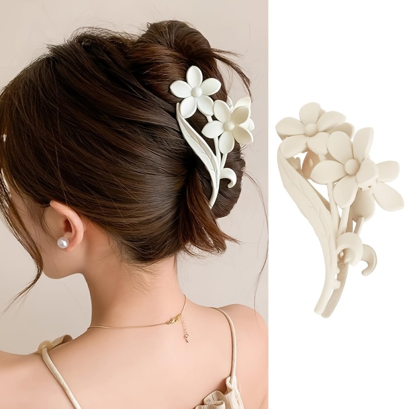 Elegant Resin Flower Hair Claw Clip - Strong Hold, Non-Slip Grip for Thick or Thin Hair - Chic Beach & Hawaiian Style Accessory