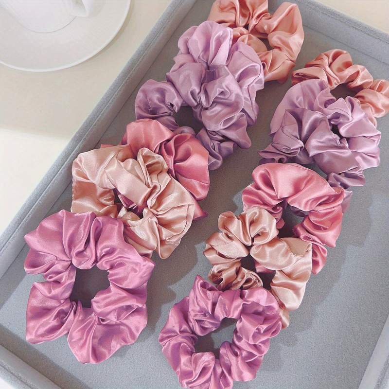 12pcs Satin Comfy Scrunchies - Colorful Simple Hair Accessories For Women And