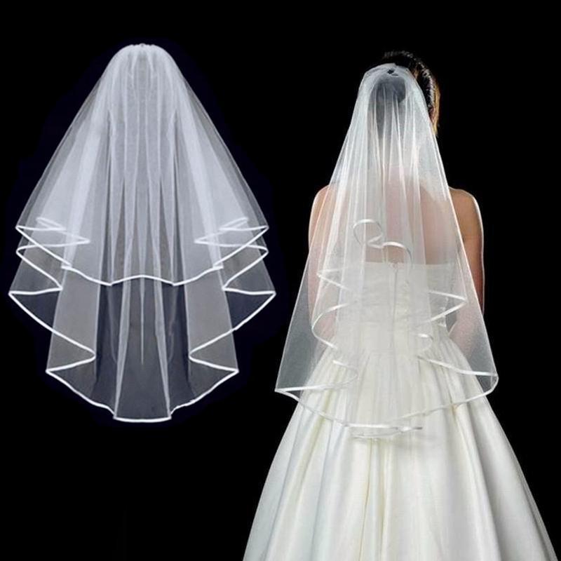 Enchanting White Bridal Veil - Double-Layered & Ribbon-Edge Design, Lightweight Elegance for Your Dream Wedding Day Accessories