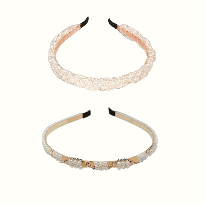 1pc Elegant Faux Pearl Bling Bling Rhinestone Decorative Head Band Vintage Non Slip Hair Hoop For Women And Daily Use