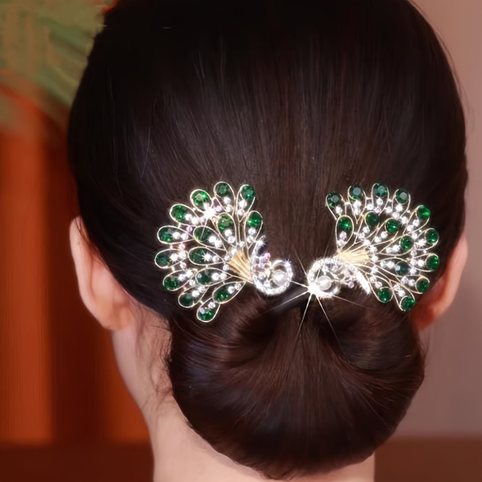 1pc Elegant Peacock Design Hair Bun Maker Chinese Style Ponytail Holder Rhinestone Decor Twist Hair Accessories