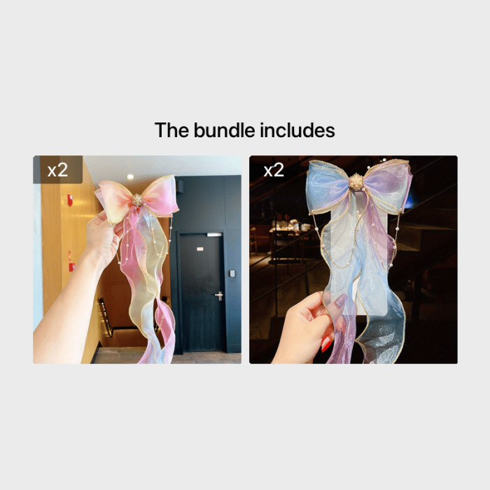 Elegant Creative Trendy Mesh Gradient Bow Tassel Hair Clips Decorative Hair Accessories For Holiday Party Girls Accessories, Ideal choice for Gifts