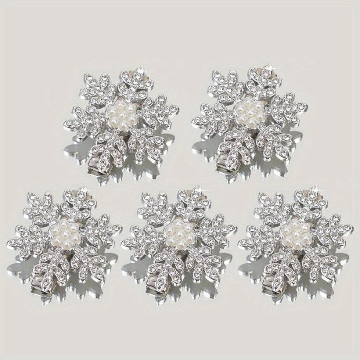 2\u002F5pcs Winter Rhinestone Snowflake Side Clip Hair Pins Christmas New Year Sweet Cute Pearl Barrettes Female Hair Accessories