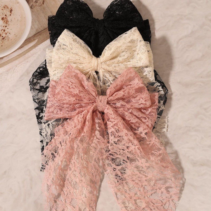 Three Sets of Super Cute Double Layer Lace Embroidery Bow Hair Clips, Sweet and Elegant Lace Streamer Hair Clips, Hair Accessories Suitable for Outdoor Travel