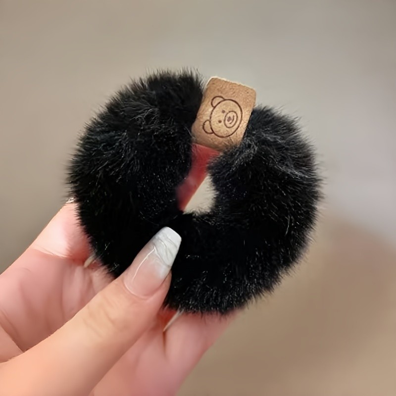 Plush Bear-Themed Hair Tie - Large, High Elasticity & Durable Scrunchie for Women and Girls - Vintage\u002FSimple Style in 3 Colors