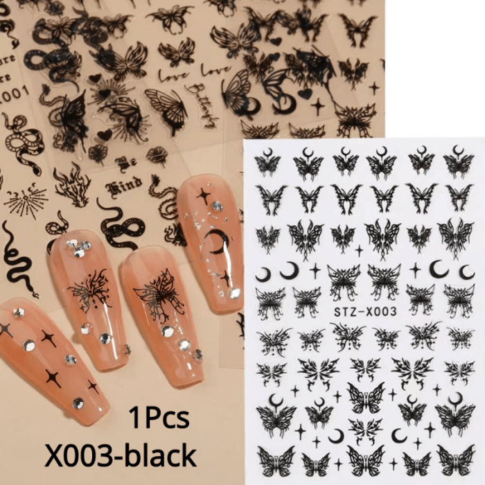5D Embossed Aurora Butterfly Nail Art Transfer Stickers,Self Adhesive Black Flower Nail Art Decals For DIY Or Nail Salon,Nail Art Supplies For Women And Girls