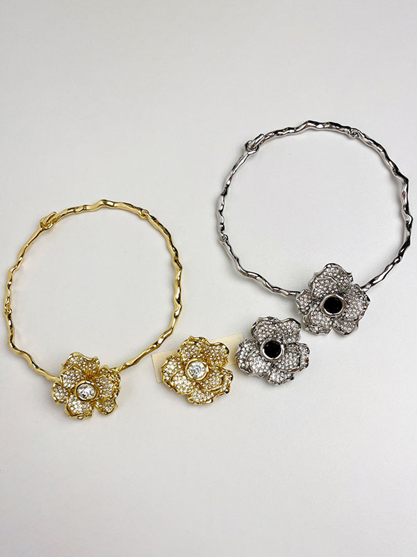 Flower Shape Geometric Rhine Stones Necklaces Accessories