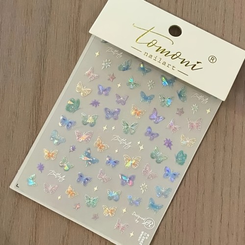 Ins Style Butterfly Embossed Wing Streamer Laser Stickers Colorful Butterfly Colorful Three-Dimensional Fairy Stickers Nail Stickers