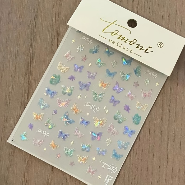 Ins Style Butterfly Embossed Wing Streamer Laser Stickers Colorful Butterfly Colorful Three-Dimensional Fairy Stickers Nail Stickers