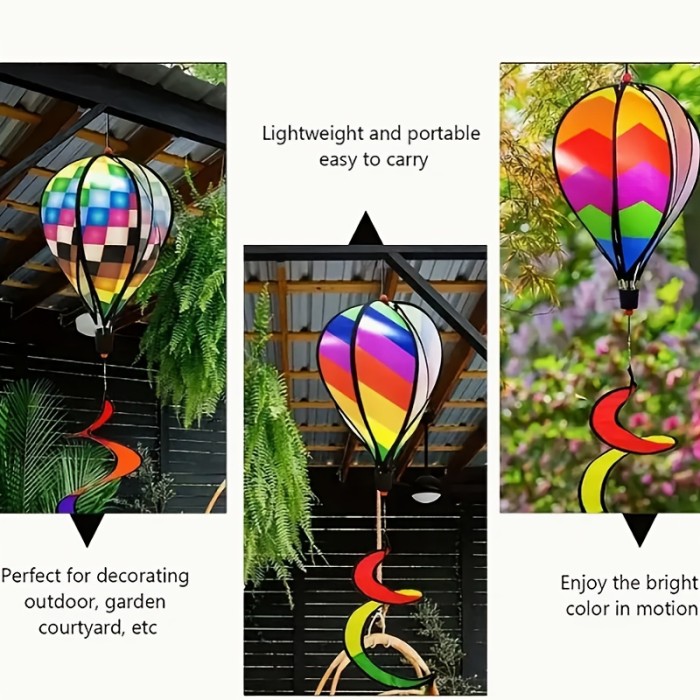 1pc Vibrant Rainbow Hot Air Balloon Windmill - Color-Changing, Rotating, Sequin-Covered Decorative Windmill for Indoor\u002FOutdoor Scene, Festival, Room, Home, Office, Theme Party, and Christmas Decorations